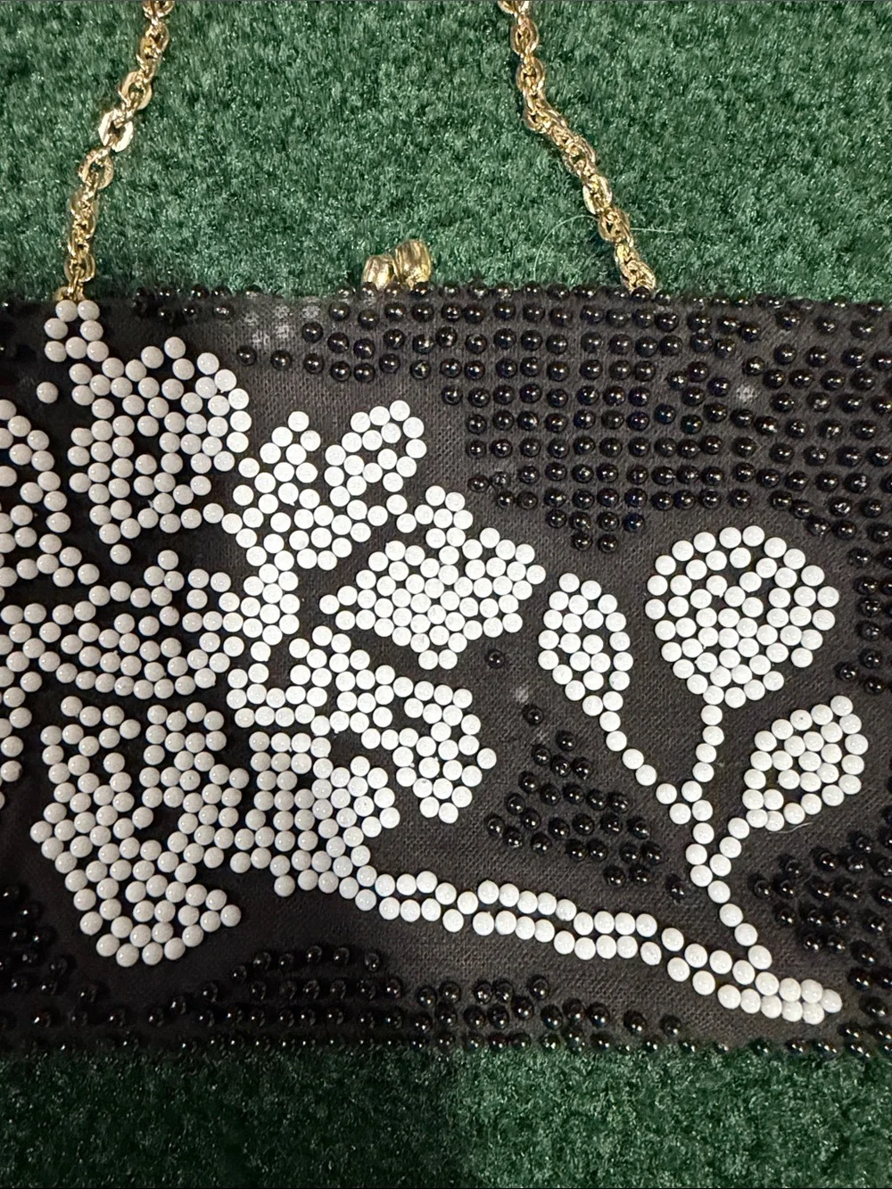 Beaded Black Evening Clutch with Floral Design